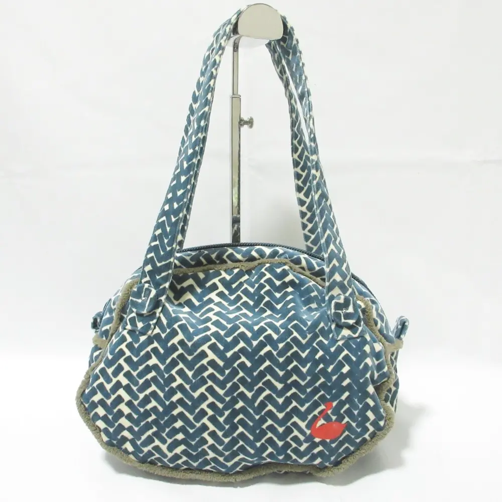 mina perhonen ミナペルホネン swan lake スワンレイク 総柄 クラウドバッグ ハンドバッグ セミショルダーバッグ ブルー×ホワイト