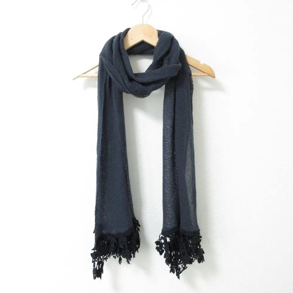 mina perhonen ミナペルホネン forest parade カシミヤ100％ 刺繍 ニット メッシュ ストール マフラー ya7322 ネイビー