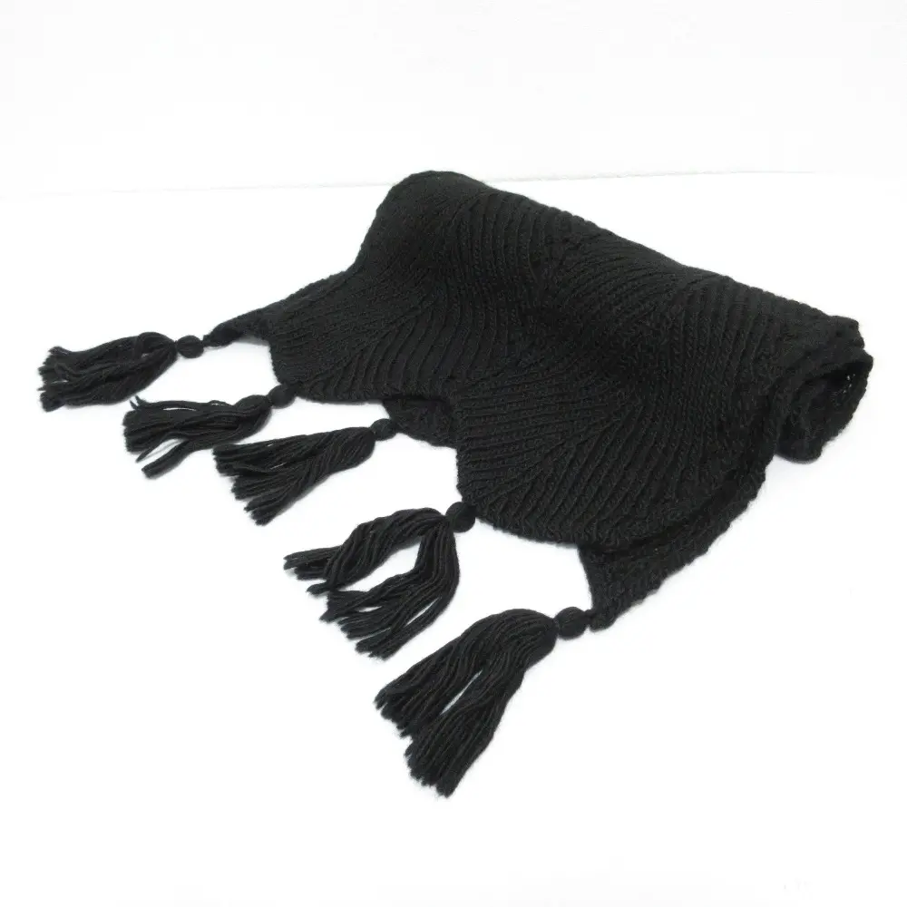 22AW mina perhonen ミナペルホネン nuoli アルパカ100％ フリンジ ニット マフラー ストール aaa7940 F ブラック