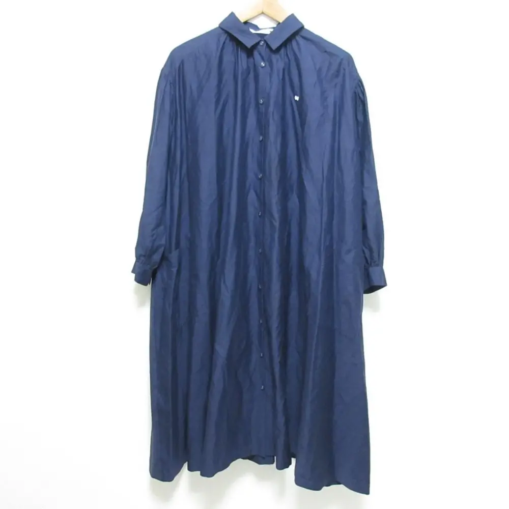 mina perhonen ミナペルホネン sky bird コットン シルク ギャザー シャツワンピース vs3408 サイズ36 ネイビー