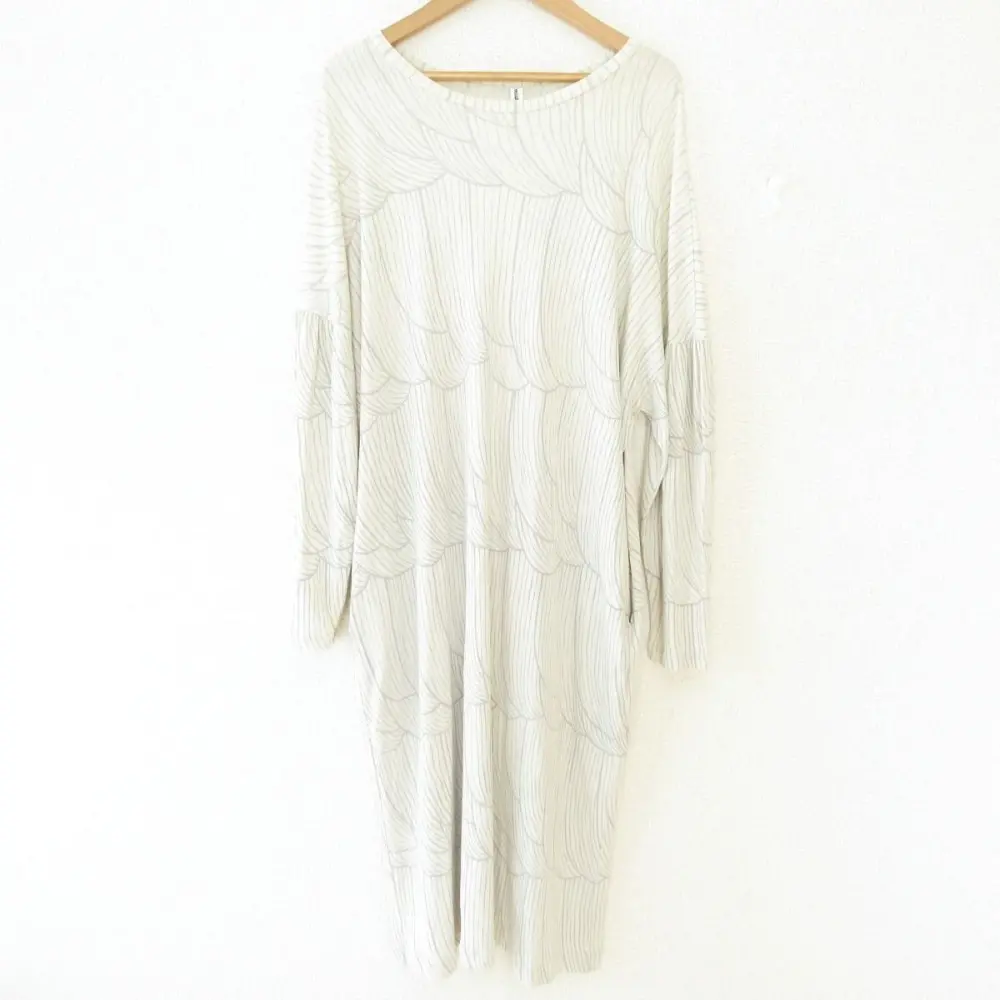 mina perhonen ミナペルホネン sulka スルカ 総柄 長袖 ミモレ丈 カットソーワンピース xa8379 40 ホワイト系