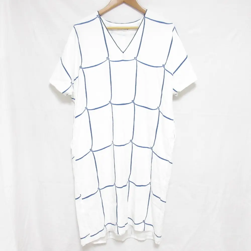 mina perhonen ミナペルホネン ribbon frame リボンフレーム 半袖 ひざ丈 ワンピース ws3493 サイズ36 ホワイト×ブルー