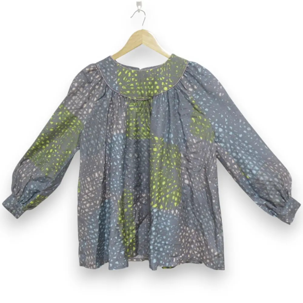 mina perhonen ミナペルホネン before ビフォア シルク×ウール 長袖 プルオーバー ギャザーブラウス ws1920 サイズ36 グレー系