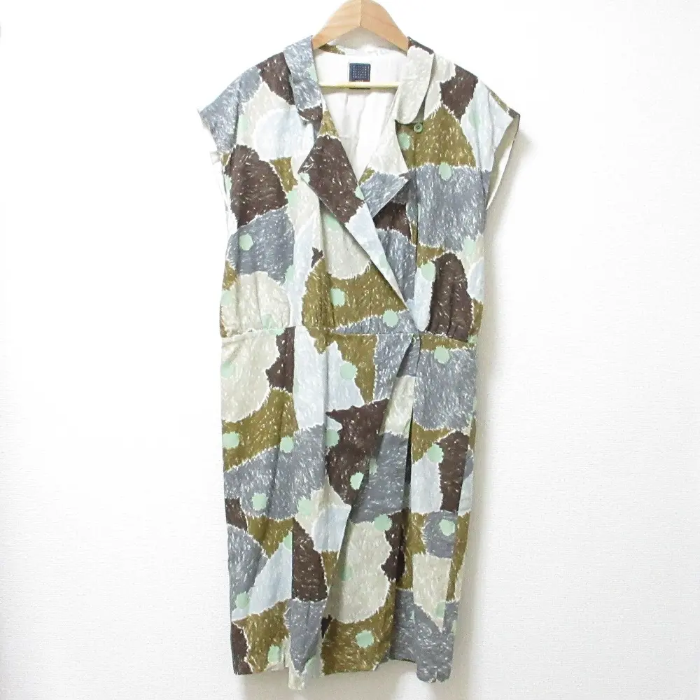 mina perhonen ミナペルホネン sky quilt スカイキルト 総柄 2way ひざ丈 ミディ丈 ノースリーブ ワンピース 36 グレー マルチ