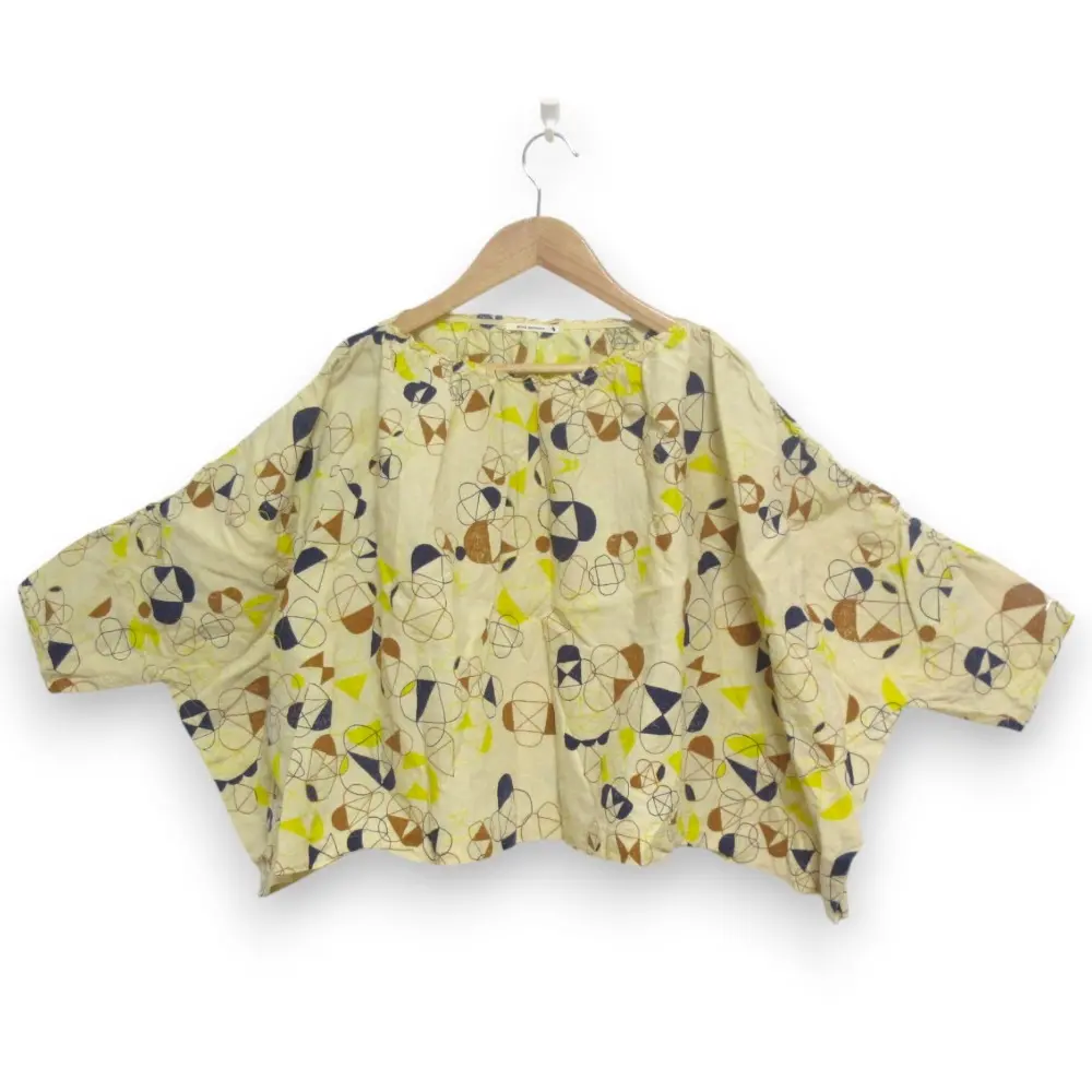 mina perhonen ミナペルホネン cosmo リネン100％ クロップド ワイドブラウス rs1565 サイズ36 イエロー系マルチカラー