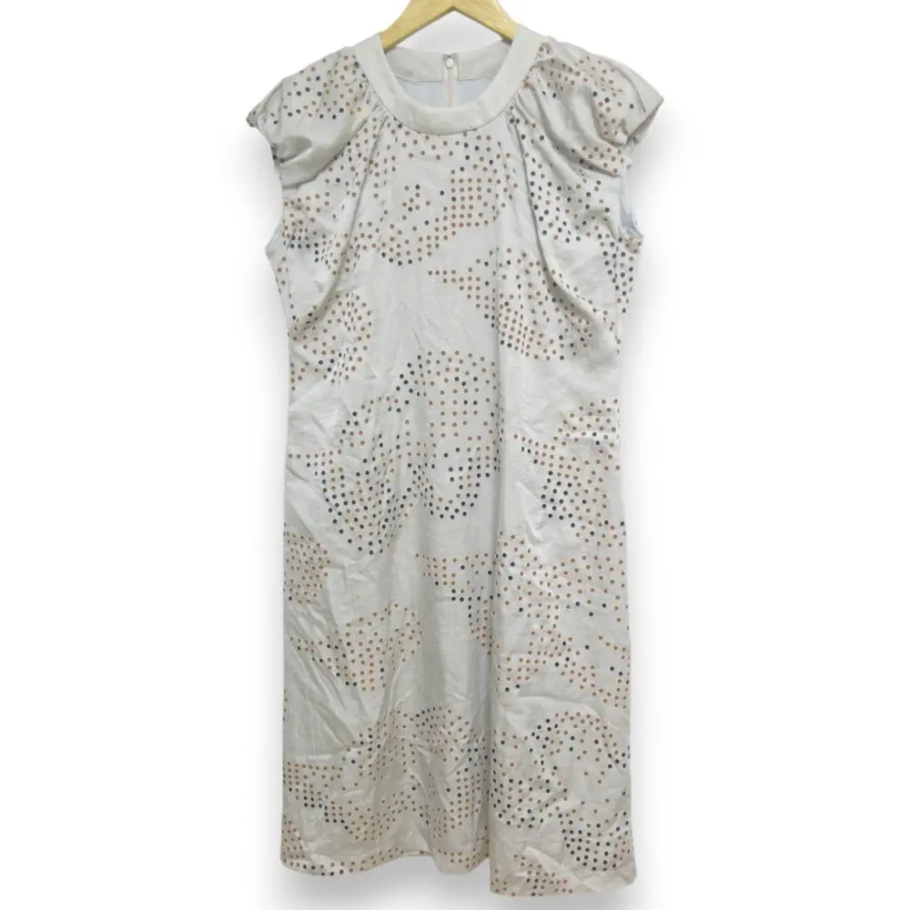 mina perhonen ミナペルホネン puff パフ フレンチスリーブ ひざ丈 ミディ丈 Iライン ワンピース サイズ36 グレー系