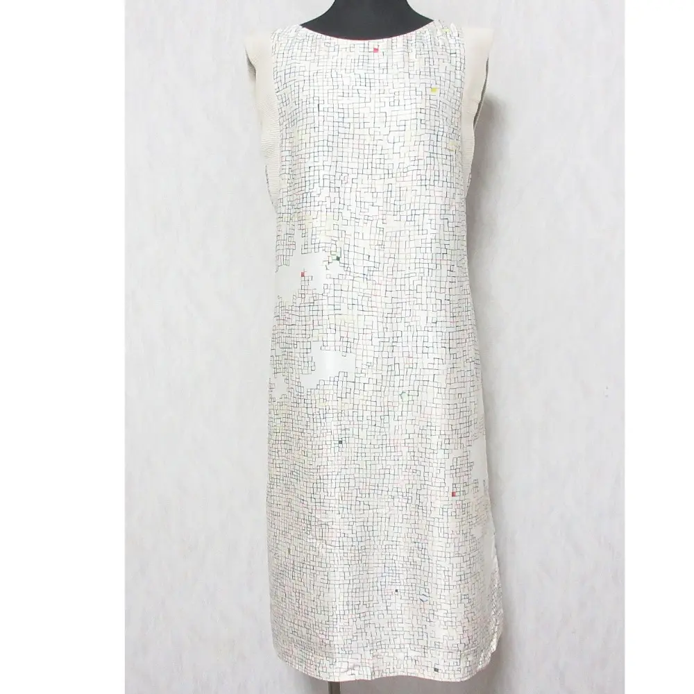 mina perhonen ミナペルホネン jungle gym ジャングルジム シルクブレンド ひざ丈 ノースリーブ ワンピース is3214 オフホワイト