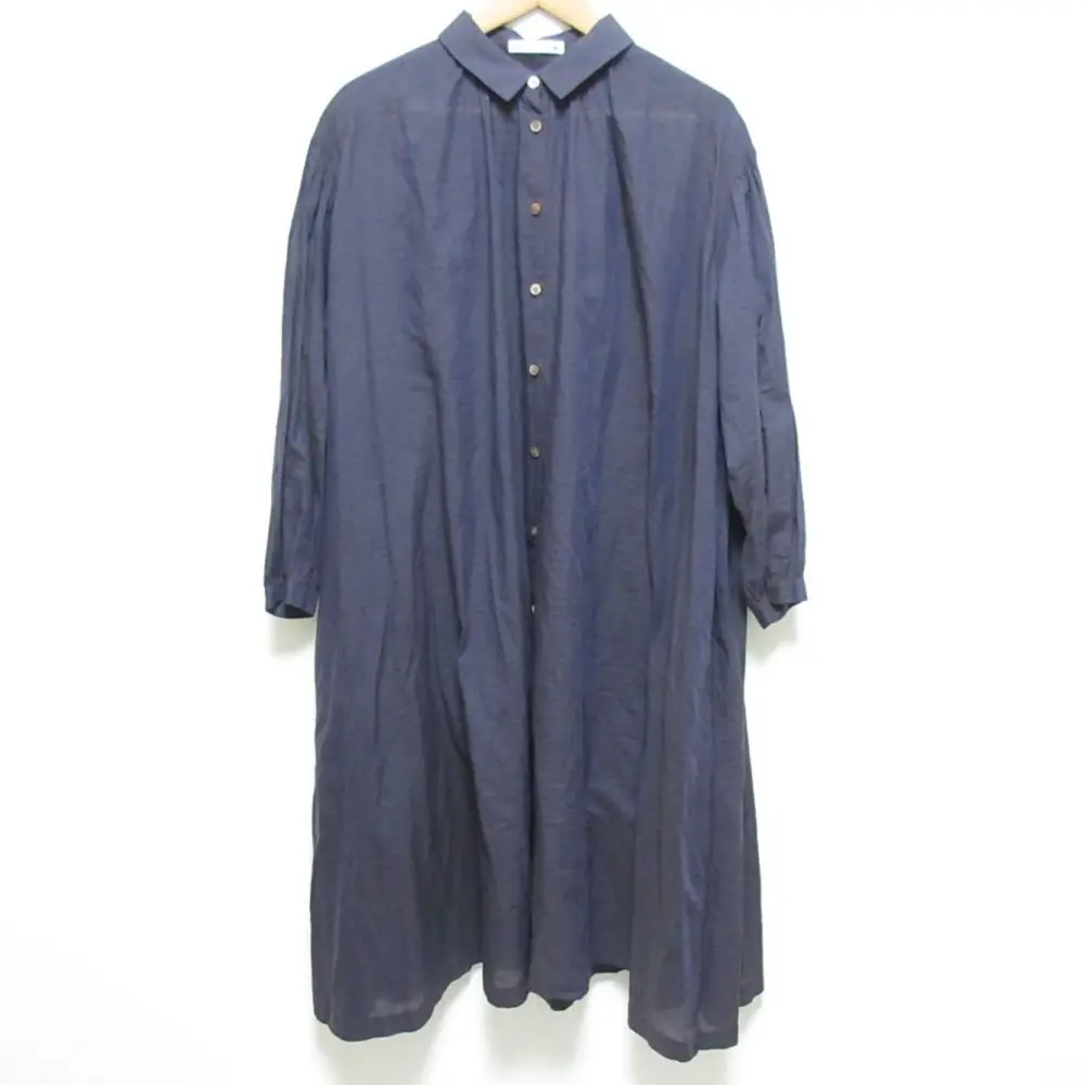 mina perhonen ミナペルホネン deep breath チェック柄 コットン ロング シャツワンピース vs3431 38 ブラウン×ネイビー