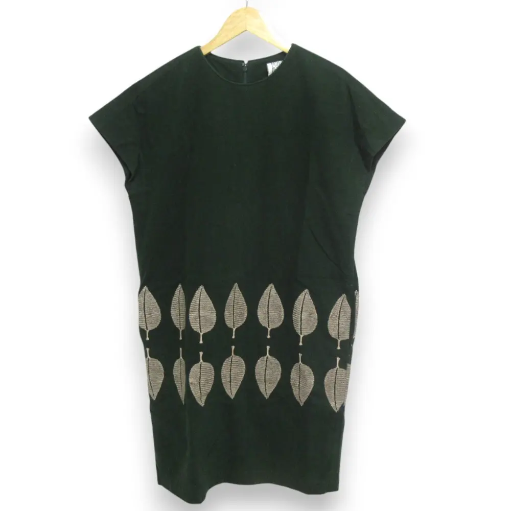 mina perhonen laundry ミナペルホネンランドリー HAPPA 刺繍 フレンチスリーブ ひざ丈ワンピース ra3062 38 グリーン系