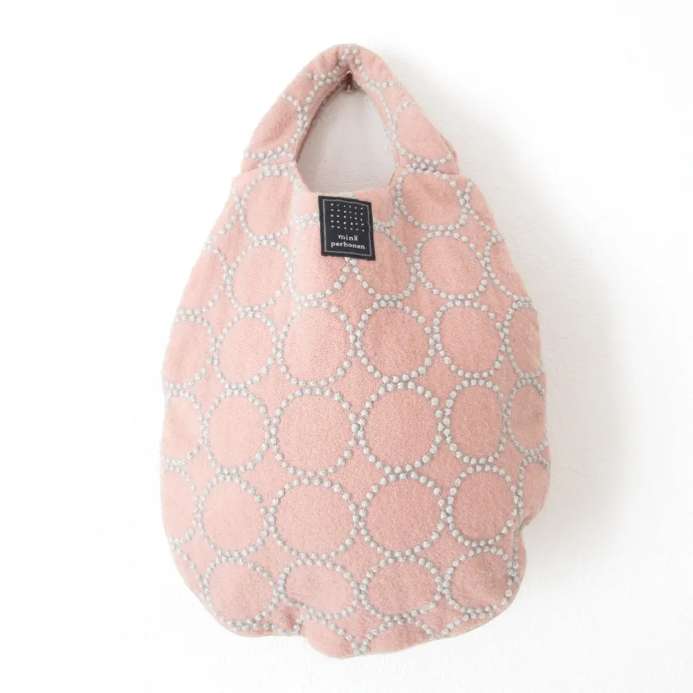 mina perhonen ミナペルホネン tambourine タンバリン 刺繍 ウール エッグバッグ ハンドバッグ ピンクベージュ