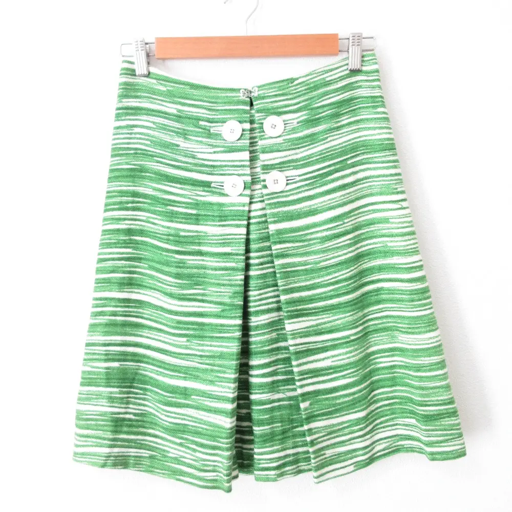 mina perhonen ミナペルホネン ocean オーシャン 総柄 リネン100％ フロントボタン タック ひざ丈 フレアスカート グリーン