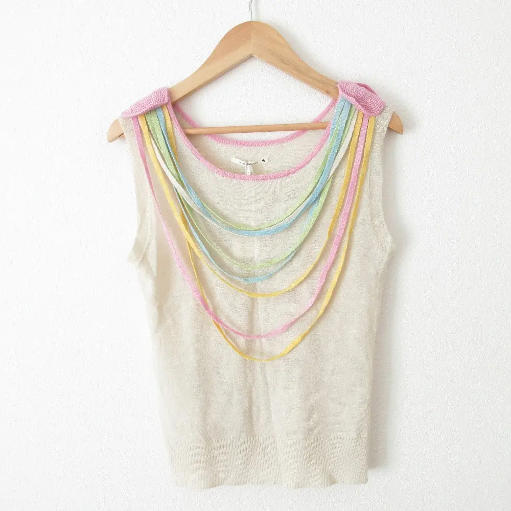 mina perhonen ミナペルホネン happy rainbow 虹モチーフ カシミヤリネン プルオーバー ニット ベスト カットソー ベージュ