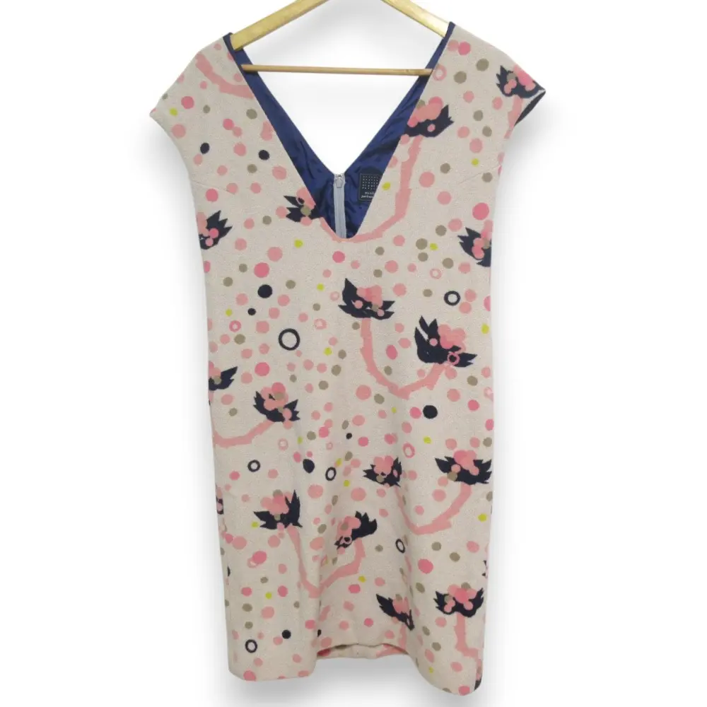 mina perhonen ミナペルホネン bubbllia ウール Vカット ノースリーブ ひざ丈ワンピース ベージュ×ピンク