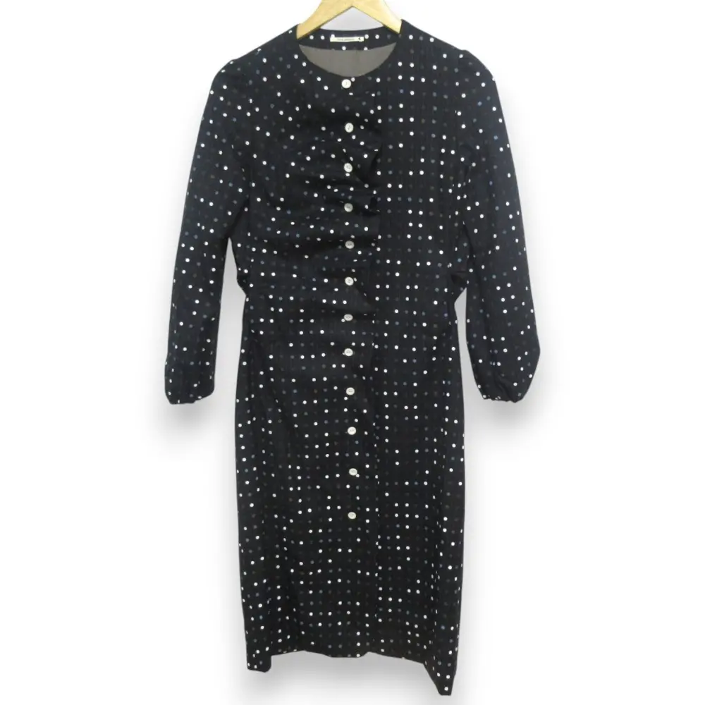 mina perhonen ミナペルホネン sunny snow ドット×ストライプ柄 フロントボタン 長袖 ロングワンピース コート 1 ブラック