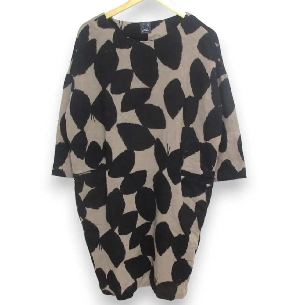 mina perhonen ミナペルホネン slow dance カシミヤ100％ 長袖 ミモレ丈 ニットワンピース ta3250 サイズ36 ブラック×ベージュ