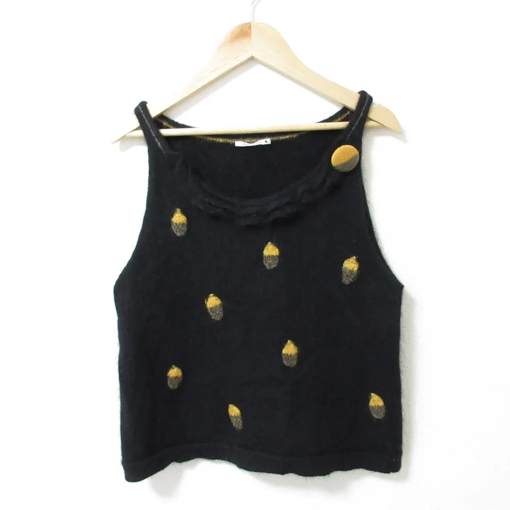 mina perhonen ミナペルホネン donguri どんぐり くるみ釦 フリル クロップド丈 プルオーバー ニット ベスト カットソー ブラック