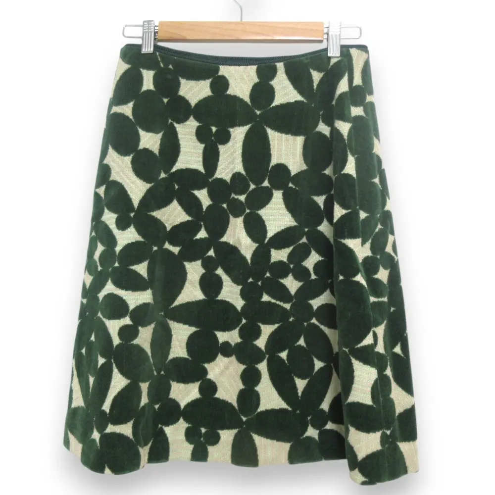 mina perhonen ミナペルホネン leaf リーフ ヘルヘットシャカート ひざ丈 スカート ra5841 サイズ36 グリーン×アイボリー