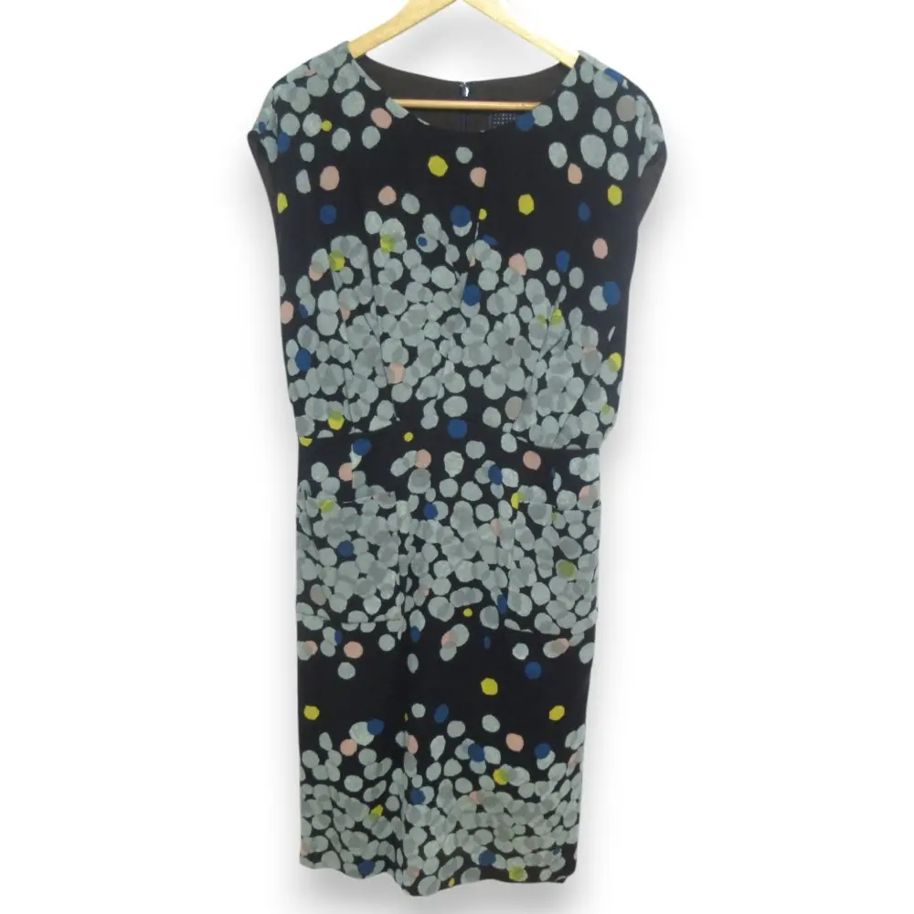 mina perhonen ミナペルホネン glimmer ウール100％ ドットプリント ノースリーブ ミモレ丈ワンピース na3572 サイズ36 ブラック系