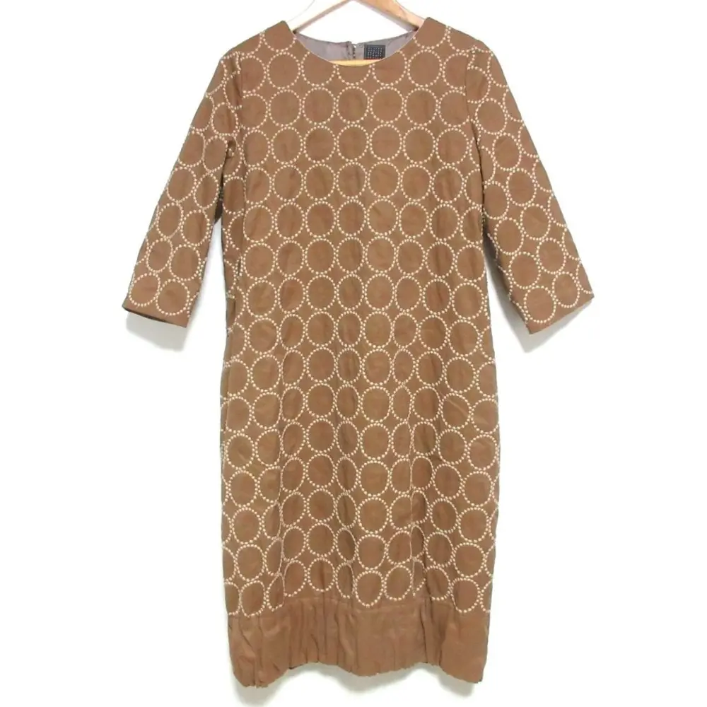 mina perhonen ミナペルホネン タンバリン リネンブレンド ひざ下丈 ハーフスリーブ ワンピース TA3249 38 ブラウン