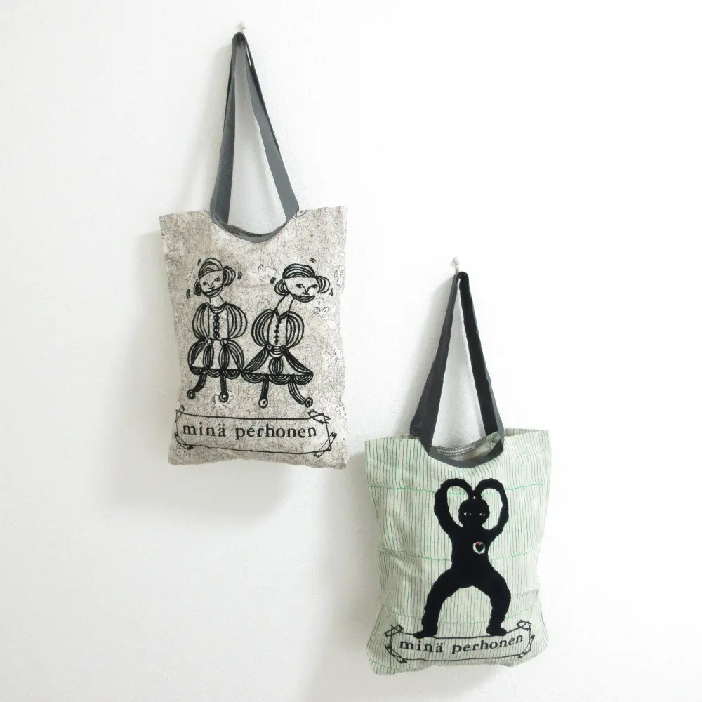 mina perhonen ミナペルホネン Urara Utopi フロッキープリント コットン リネン ワンマイルバッグ 2点セット ベージュ グリーン