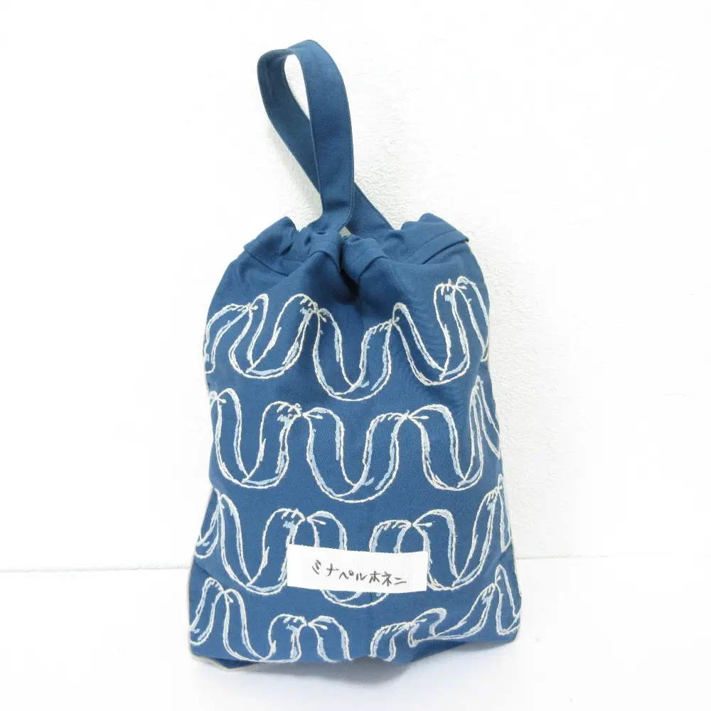 mina perhonen ミナペルホネン ribbon bird リボンバード 刺繍 ミニ ハンドバッグ 巾着バッグ ブルー