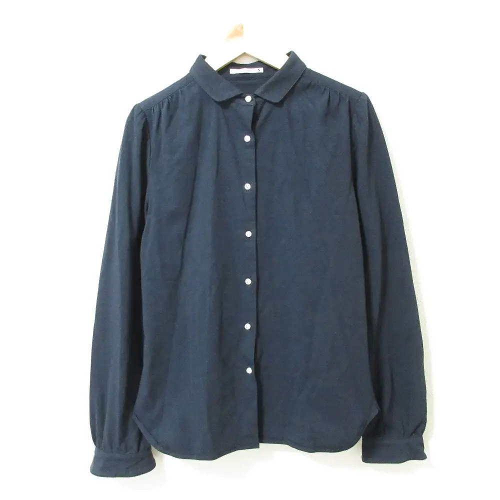 mina perhonen ミナペルホネン shirt ギャザースリーブ 長袖 シャツ ブラウス カットソー 2 ネイビー