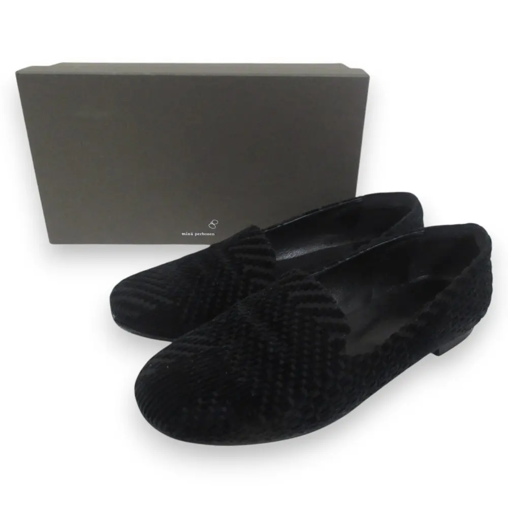 mina perhonen ミナペルホネン land puzzle ジャカードコーデュロイ スリッポンシューズ オペラシューズ wa7819 38 24cm ブラック