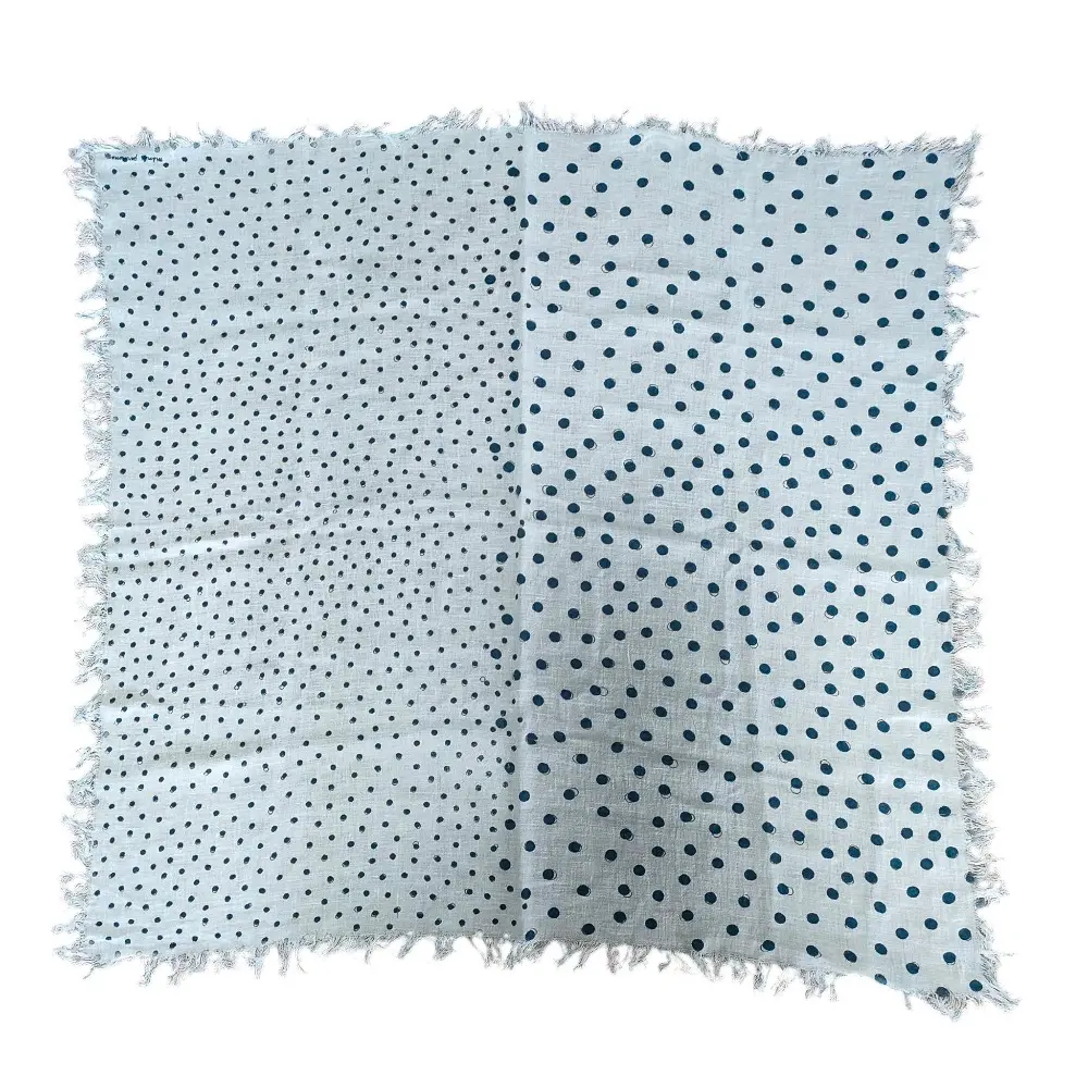 mina perhonen ミナペルホネン squall スコール ドット柄 フリンジ スカーフ ホワイト ブルー