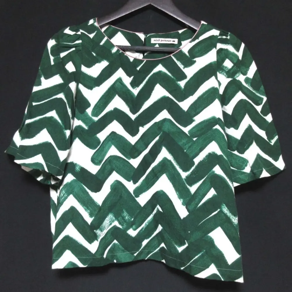 mina perhonen ミナペルホネン yamanami ショートスリーブ 半袖 リネン ブラウス プルオーバー US1788 36サイズ ホワイト×グリーン