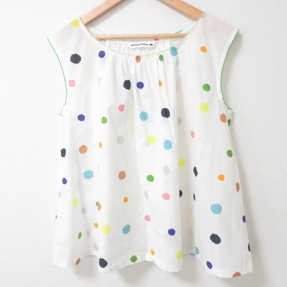 mina perhonen ミナペルホネン candy ドット柄 ノースリーブ ギャザー ブラウス 38 ホワイト
