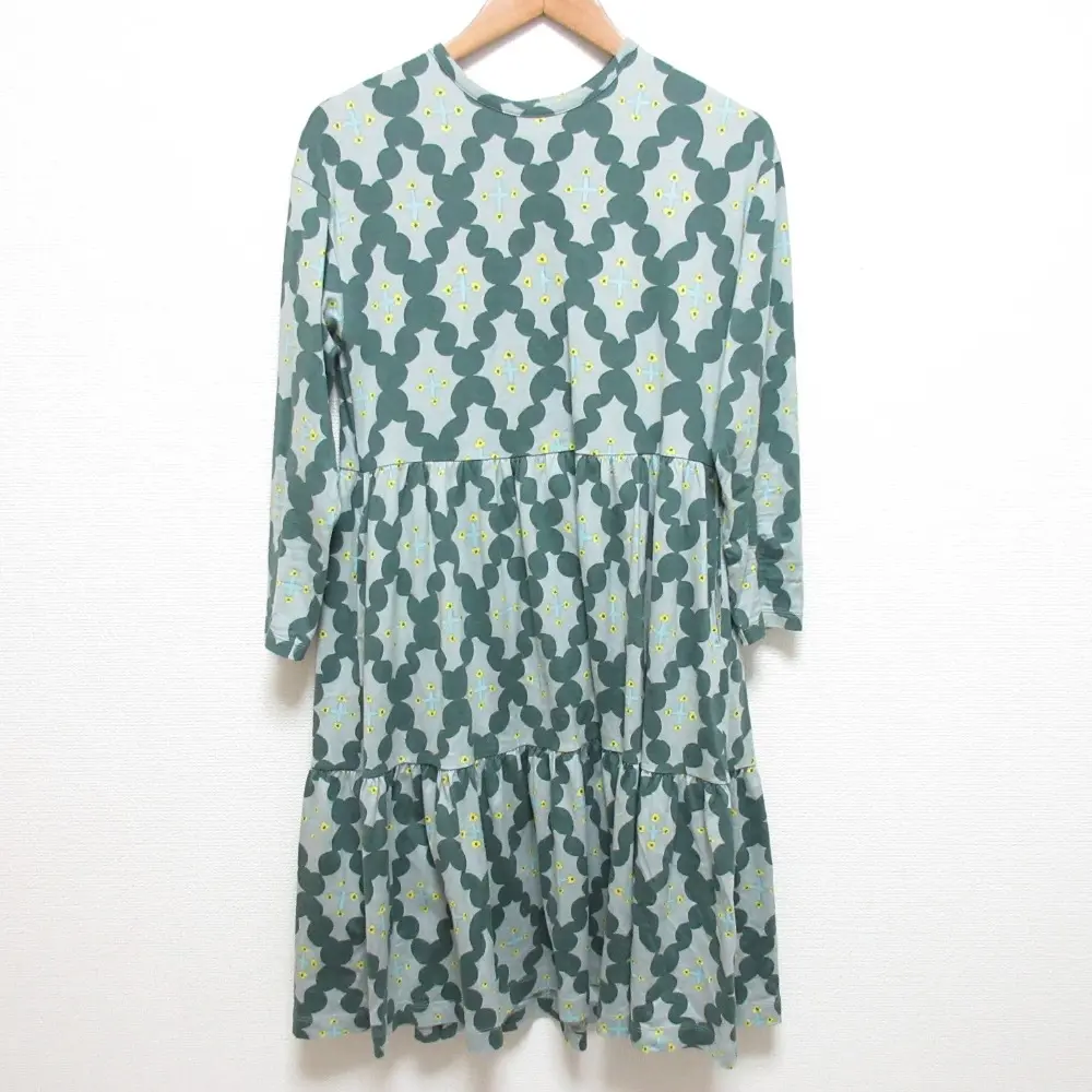 mina perhonenミナペルホネン snow diamond プリント ワンピース キッズ サイズ150 グリーン×グレー