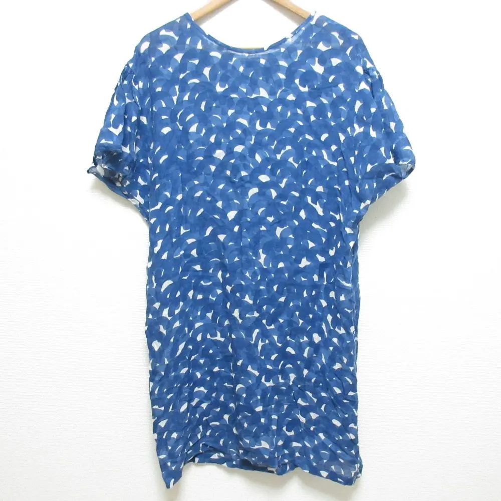 mina perhonen ミナペルホネン aaito プリント リネン カットソーワンピース サイズ38 ブルー×ホワイト