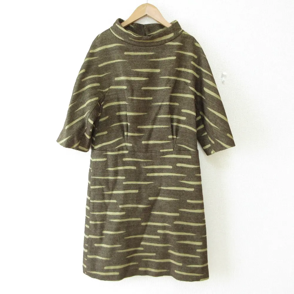 mina perhonen ミナペルホネン meteor アルパカブレンド 七分袖 ボトルネック ひざ丈 ワンピース 36 ブラウン系