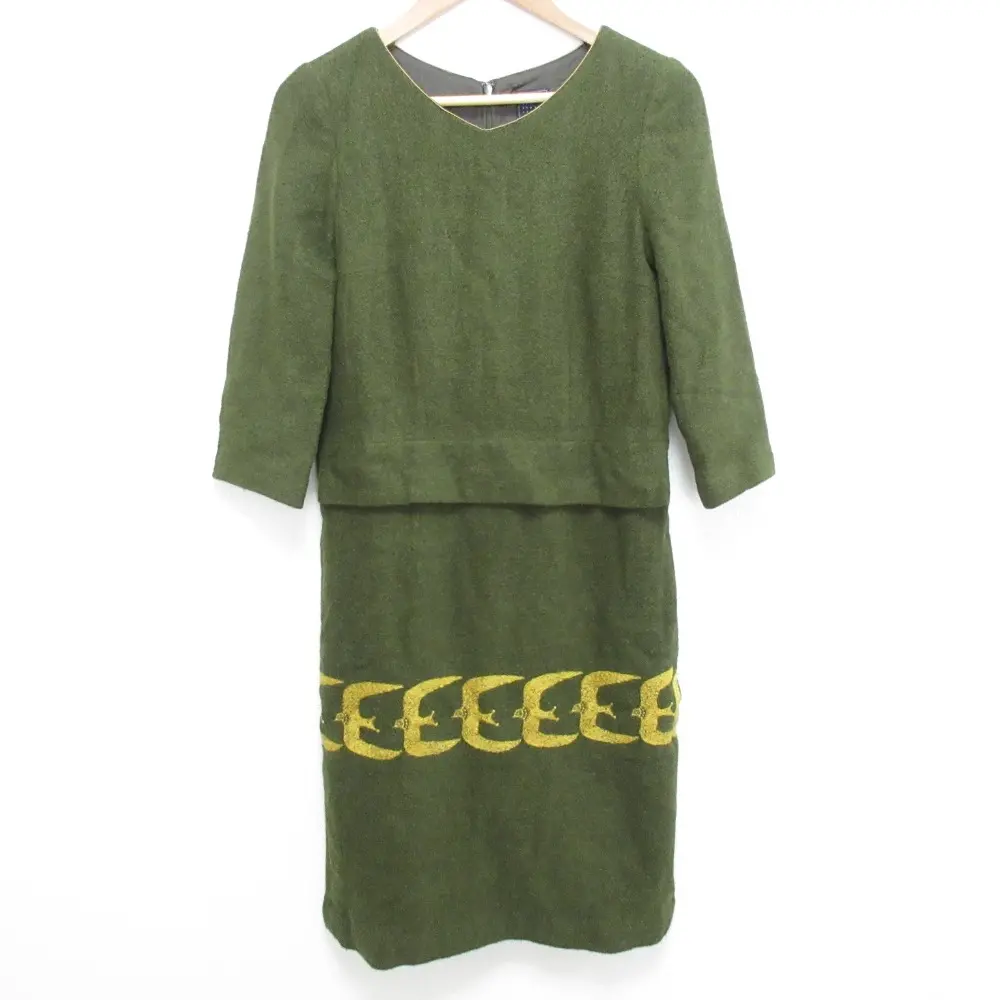 mina perhonenミナペルホネン go! アンゴラブレンド ウール ワンピース サイズ36 カーキ