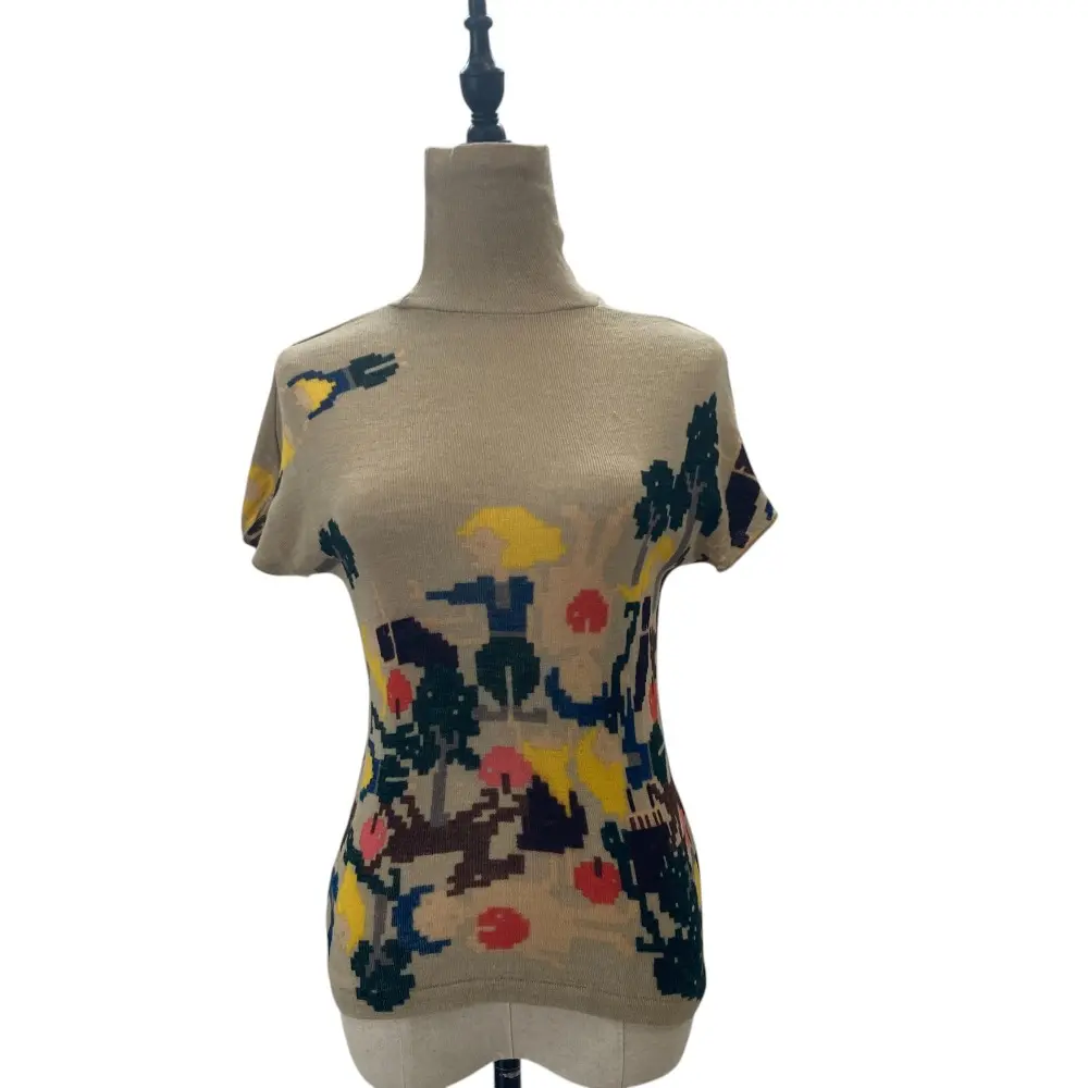 mina perhonen ミナペルホネン happening ウール ショートスリーブ タートルネック ニットカットソー ベージュ