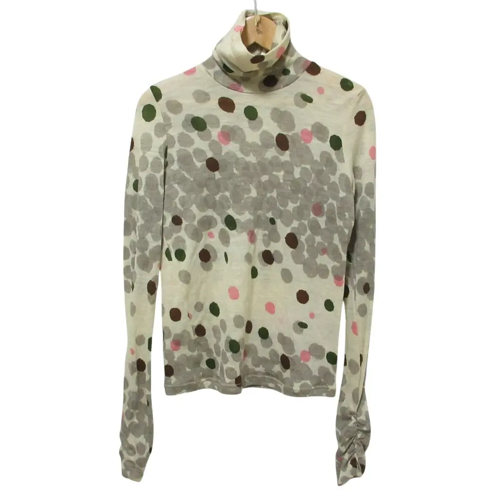 mina perhonen ミナペルホネン glimmer シャーリング袖 水玉 ウール100% ハイネック ニットセーター 36 ベージュ