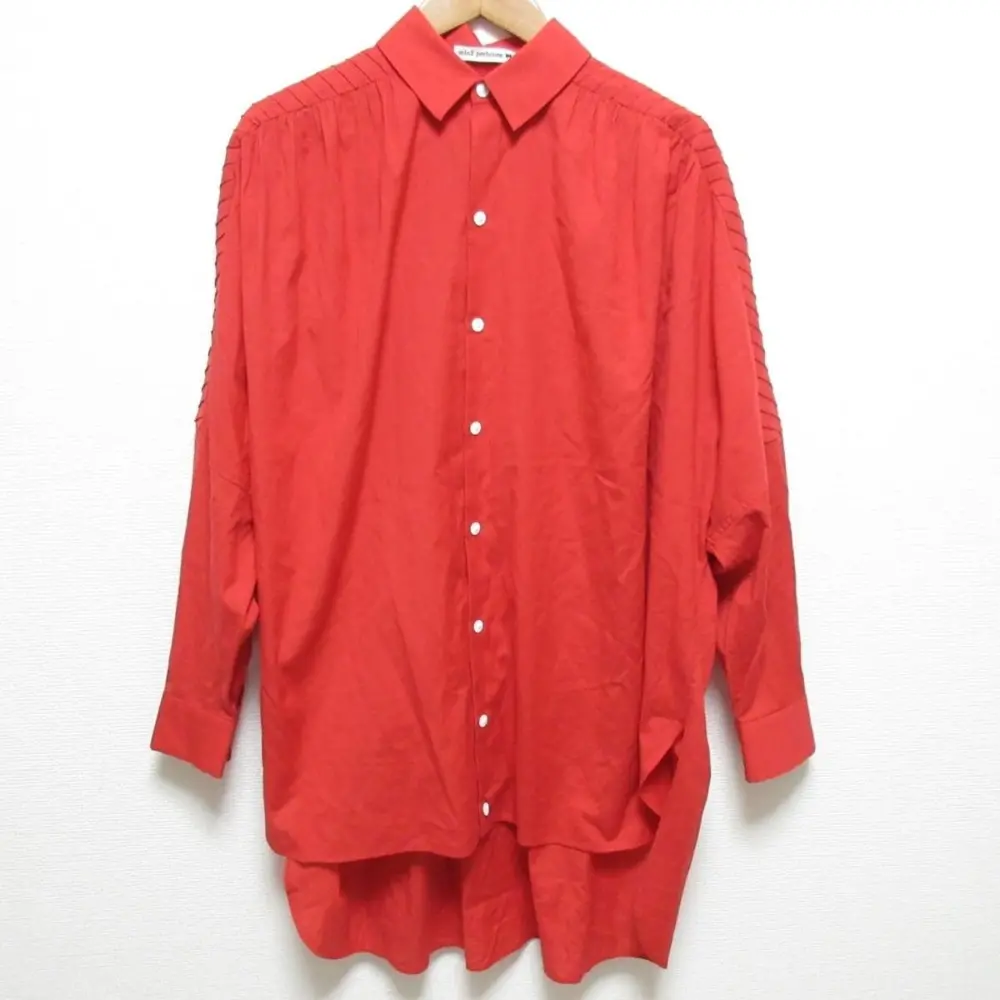 mina perhonen ミナペルホネン little rain シルクブレンド 長袖 シャツ 膝丈 ワンピース vs1850 サイズ38 レッド