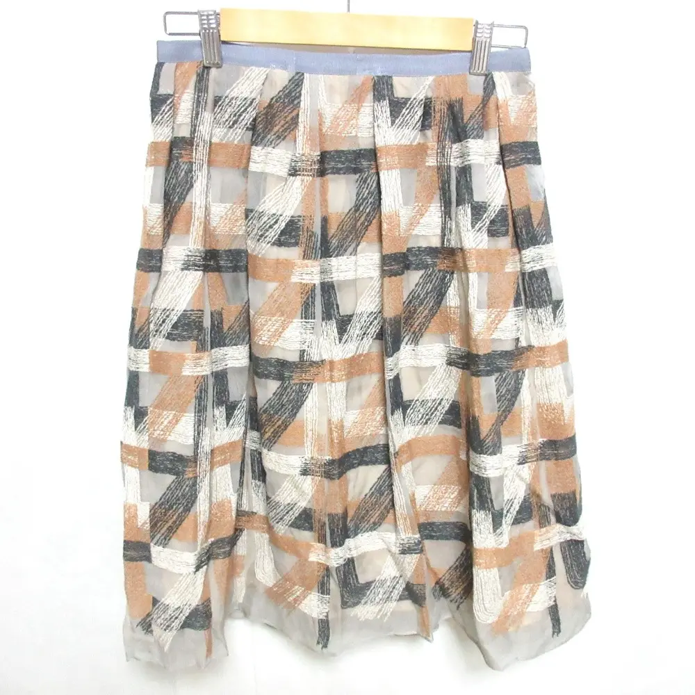 mina perhonen ミナペルホネン refraction シルク×コットン ひざ丈 フレアスカート rs5803 38 グレー系 マルチカラー