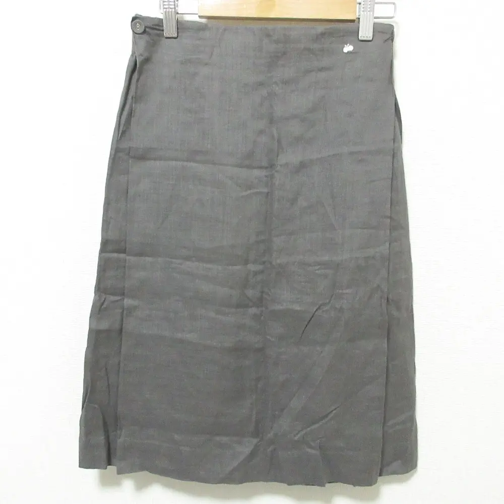 mina perhonen ミナペルホネン Nordic リネン100％ ちょうちょ 刺繡 ひざ丈 タック イージースカート 36 グレー