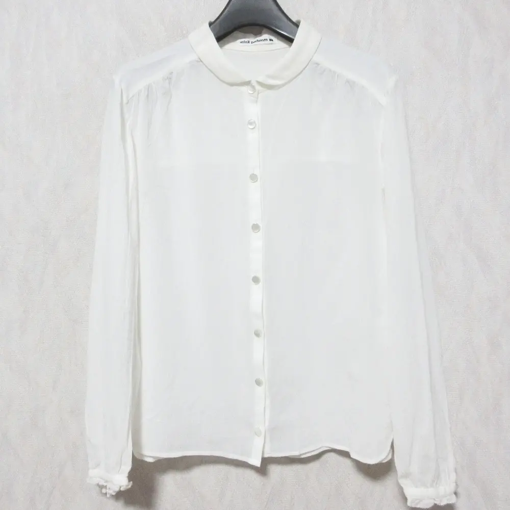mina perhonen ミナペルホネン sumu スム ギャザースリーブ 長袖 丸襟 ラウンドカラー シャツ ブラウス 38 ホワイト