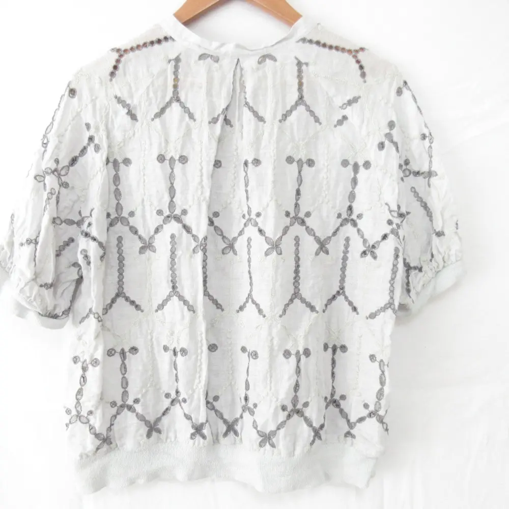 24SS mina perhonen ミナペルホネン sound drop 刺繍 プルオーバー ブラウス acs1314 サイズ40 ライトグレー