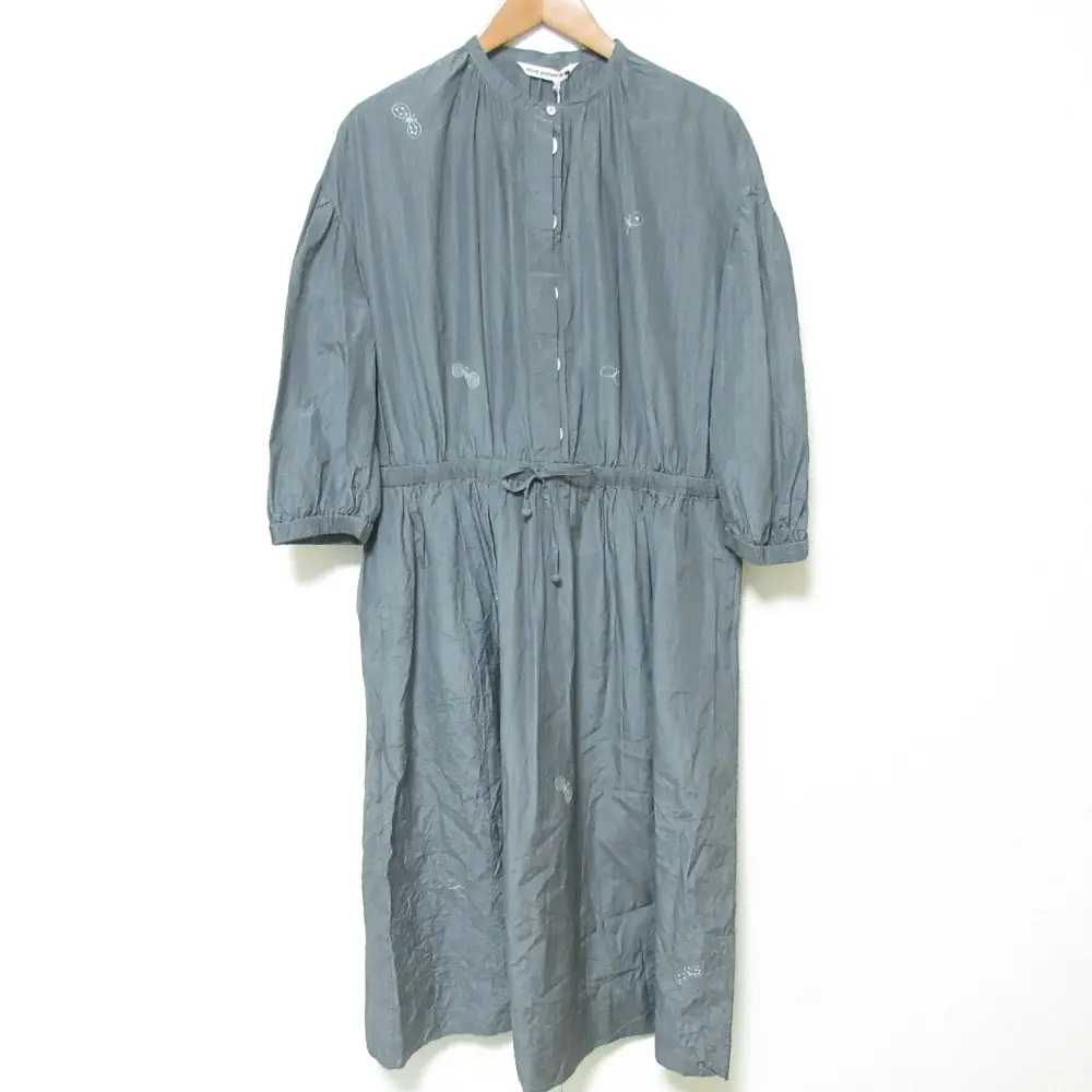 24SS mina perhonen ミナペルホネン シルクコットン ちょうちょ choucho ワンピース ACS3060 サイズ40 グレー