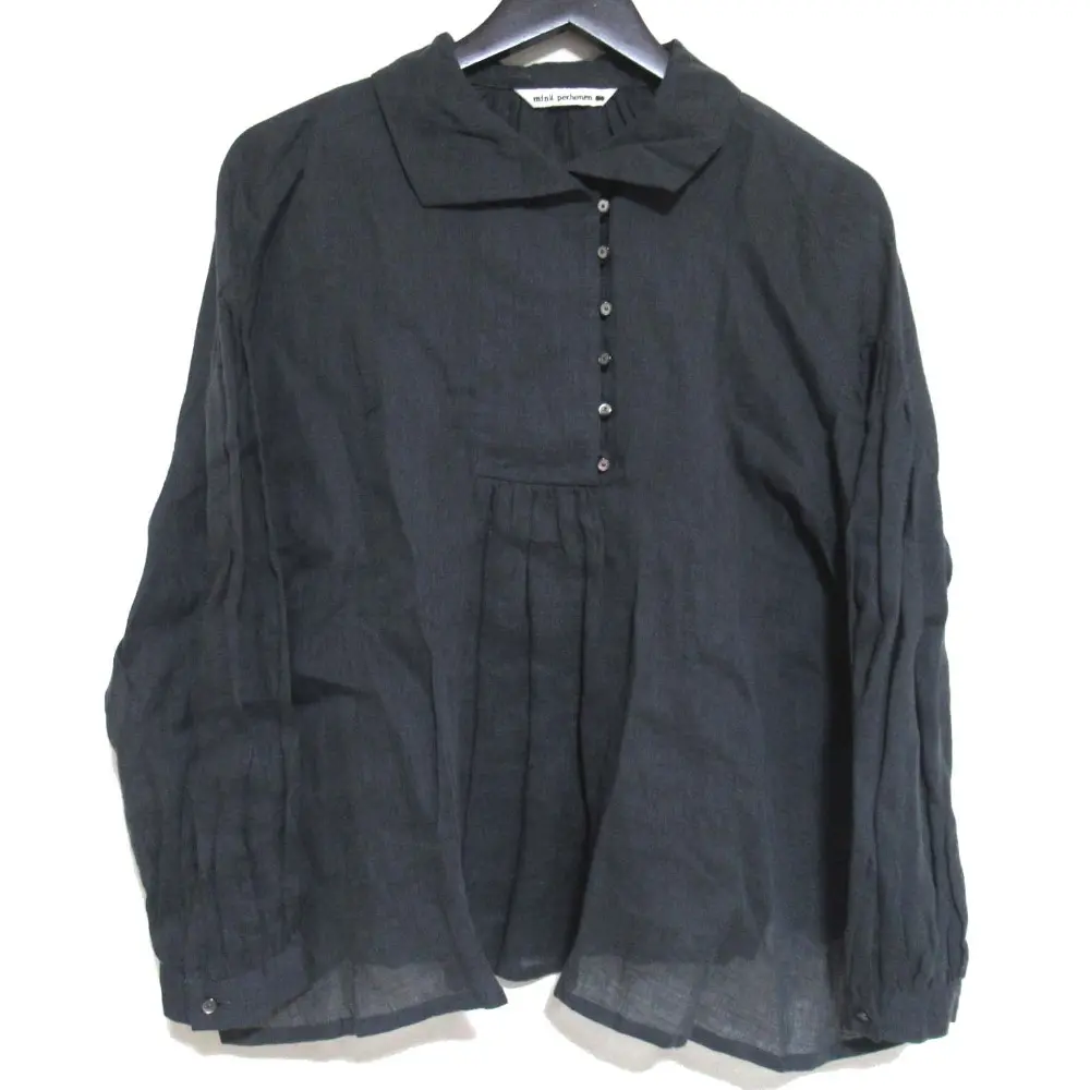 mina perhonen ミナペルホネン field breeze ロングスリーブ リネン プルオーバー ブラウス ws1914 サイズ38 チャコールグレー