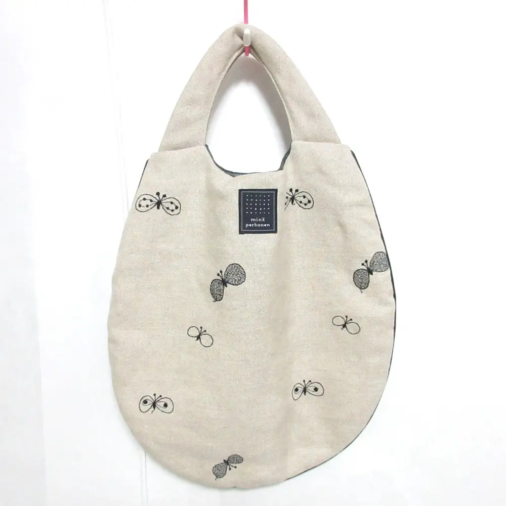 mina perhonen ミナペルホネン choucho ちょうちょ バタフライ 刺繍 リネン エッグバッグ ハンドバッグ キナリ