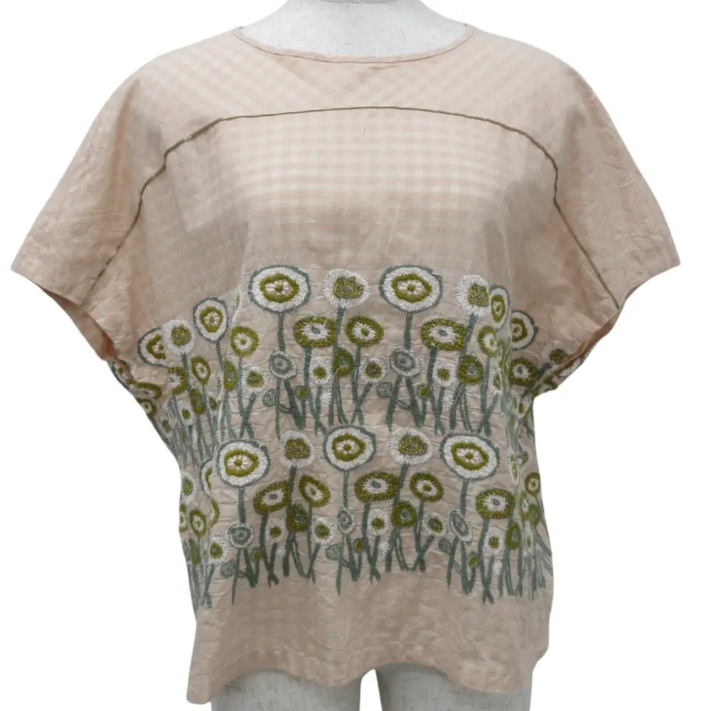 mina perhonen ミナペルホネン path フラワー刺繍 シルクブレンド ショートスリーブ カットソー 36 ピンクベージュ