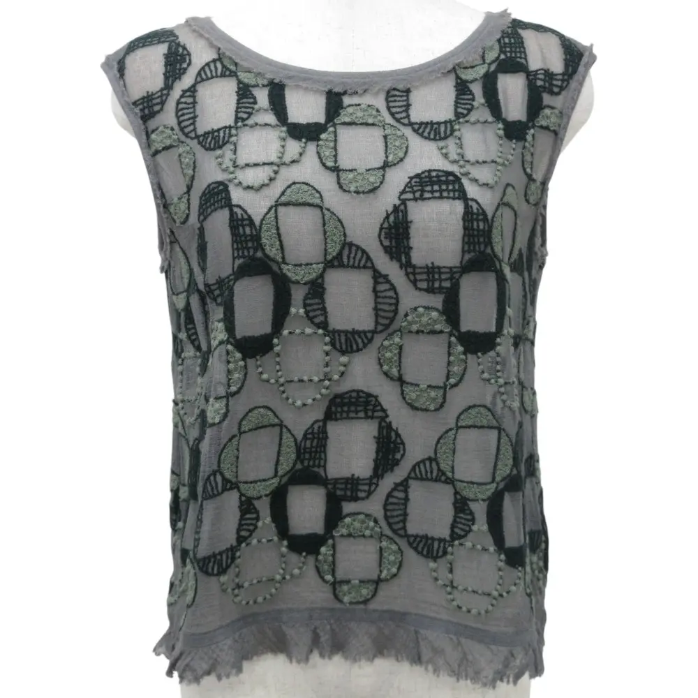 mina perhonen ミナペルホネン veronica フラワー刺繍 ノースリーブ シアーニットカットソー ss1614 サイズ36 グレー