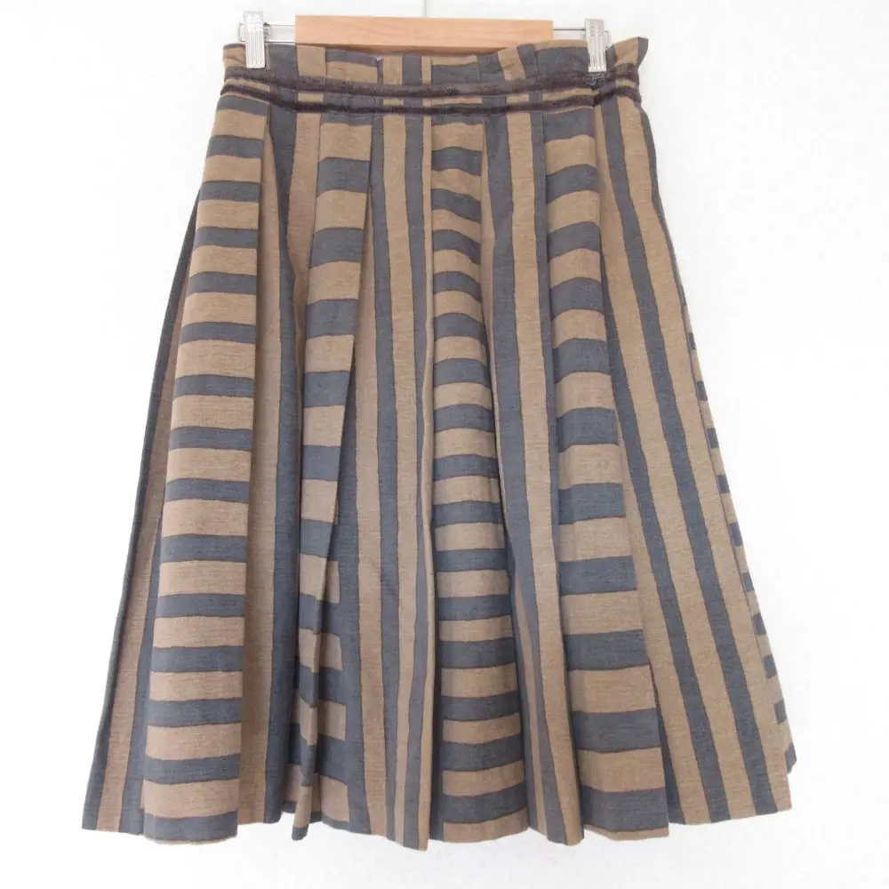mina perhonen ミナペルホネン ladder ラダー ひざ丈 ミディ丈 プリーツスカート 38 ブラウン×グレー