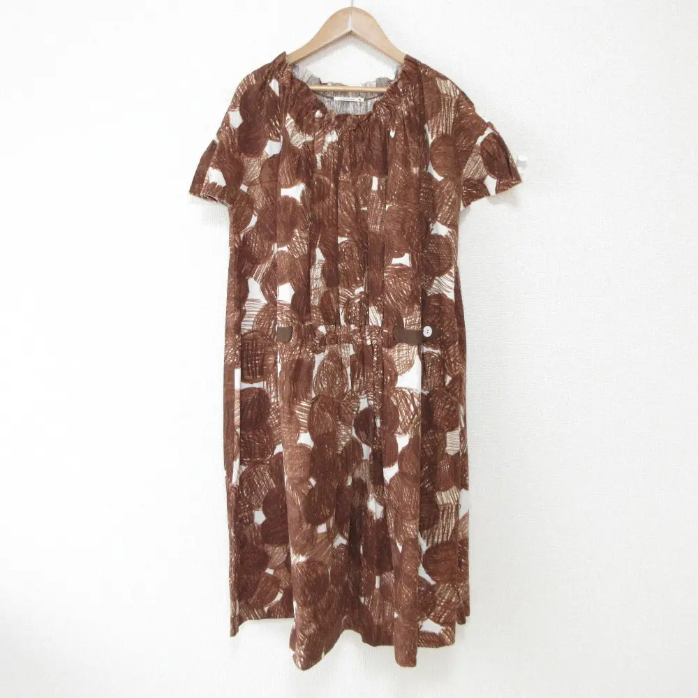 mina perhonen ミナペルホネン shadow snow 半袖 ドレス ワンピース 36 ブラウン