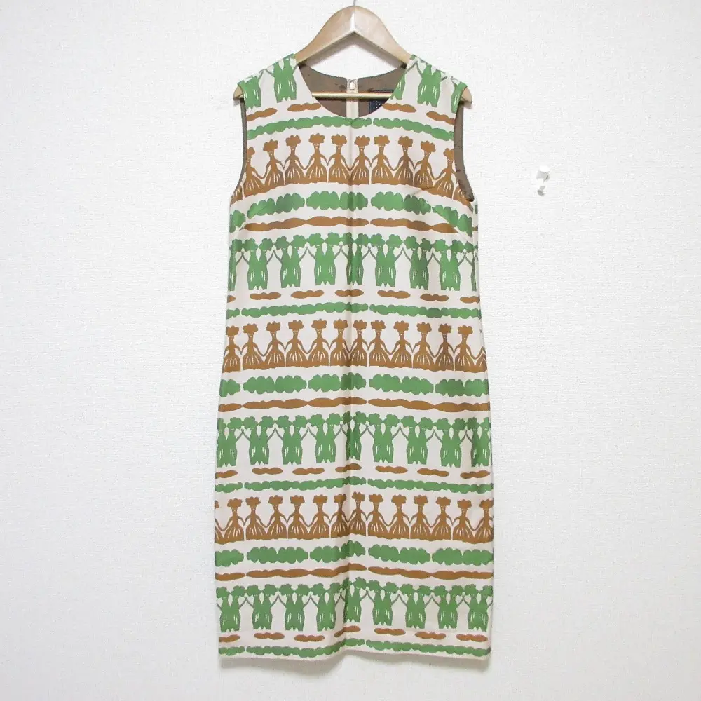 mina perhonen ミナペルホネン Mrs.Cloud シルクブレンド ノースリーブワンピース 36 ブラウン グリーン