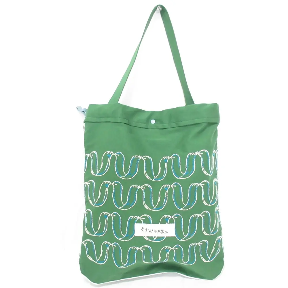 mina perhonen ミナペルホネン キッズ ribbon bird リボンバード 刺繡 ワンハンドル 巾着 トートバッグ グリーン